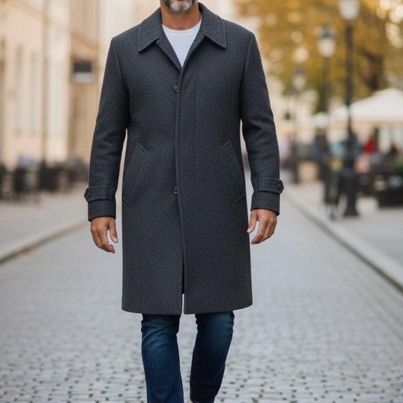 Classic Men's overcoat navy blue vintage pure new wool - Picture 3 of 12